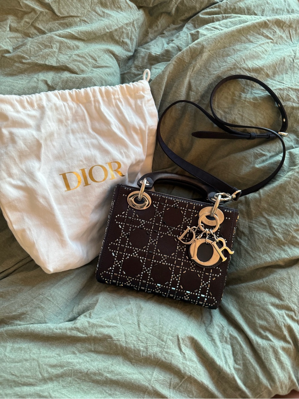 Dior Dark Navy Satin Crystal Lady Dior Mini - Picture 3 of 16